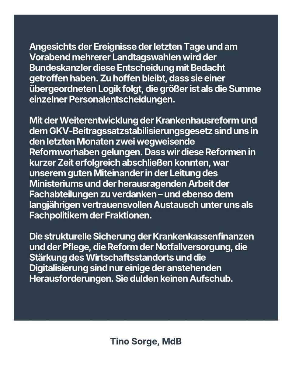 TinoSorge's tweet photo. Heute hat der Bundeskanzler seinen Wunsch bekanntgegeben, dass ich als Parlamentarischer Staatssekretär im BMG entlassen werde. Hier mein Statement dazu. https://t.co/keigKYuz0D