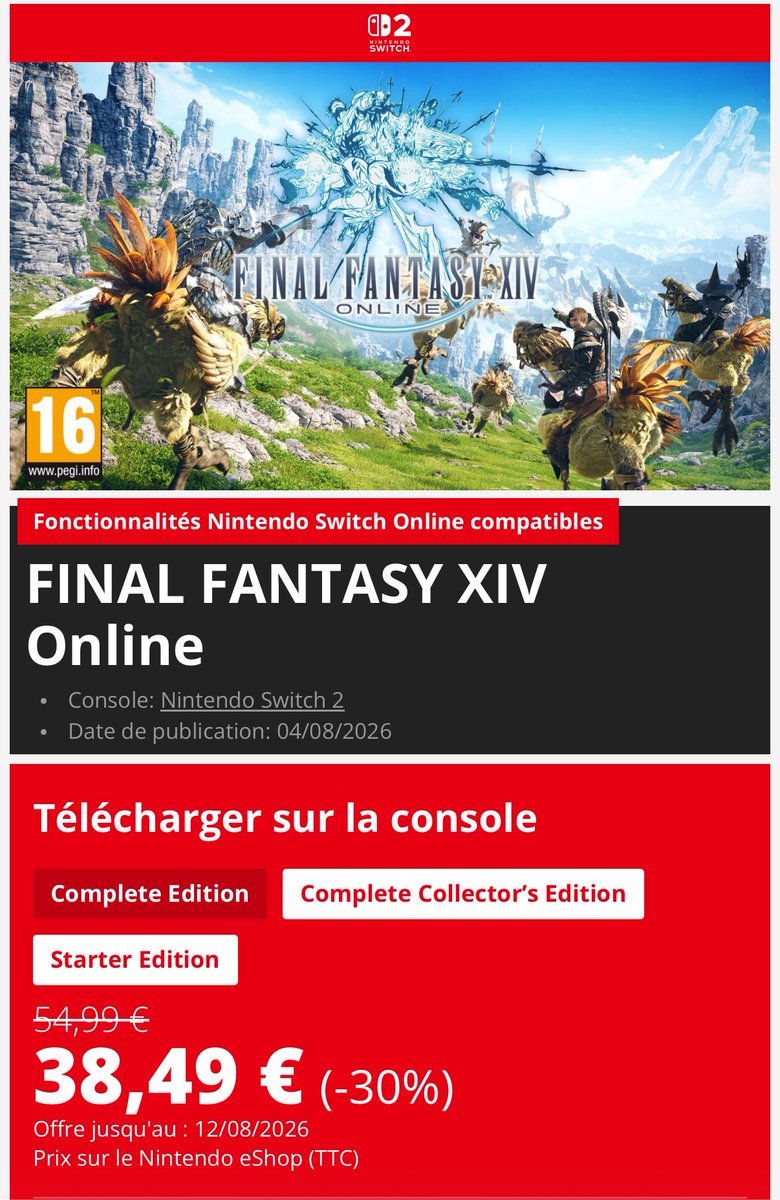 PampaPoulpe's tweet photo. 38,49 € l’intégral ! 😍
Comptez ensuite l’abonnement, même en étant abo sur une autre plateforme (mais apparemment il y a réduction).

PAR CONTRE ‼️
N’achetez PAS le jeu en étant NOUVEAU. ⚠️ 

—> Le « free trial » vous laisse jouer GRATUITEMENT à tout le contenu du jeu de base + les extensions jusqu’à Shadowbringer SANS DEADLINE. Vous avez largement le temps de savoir si le jeu est fait pour vous ou non. 😊

Une fois passé en payant, pas de retour possible. Vous êtes prévenu. ⚠️

Pas la peine de venir me faire chier avec vos « j’aime pas les MMO », je ne force personne. « Ça prend trop de temps », oui c’est un MMO et patata. Je m’en tape. 🫡 MERCI et à bientôt futurs copains WOL ! ♥️

Si vous avez besoin d’infos ou d’un coup de main, je suis dispo MP et je suis très aimable quand on ne me gave pas. 🍀

#finalfantasy14 #FFXIV #ff14 #NintendoSwitch2 #MMO #FinalFantasyXVI