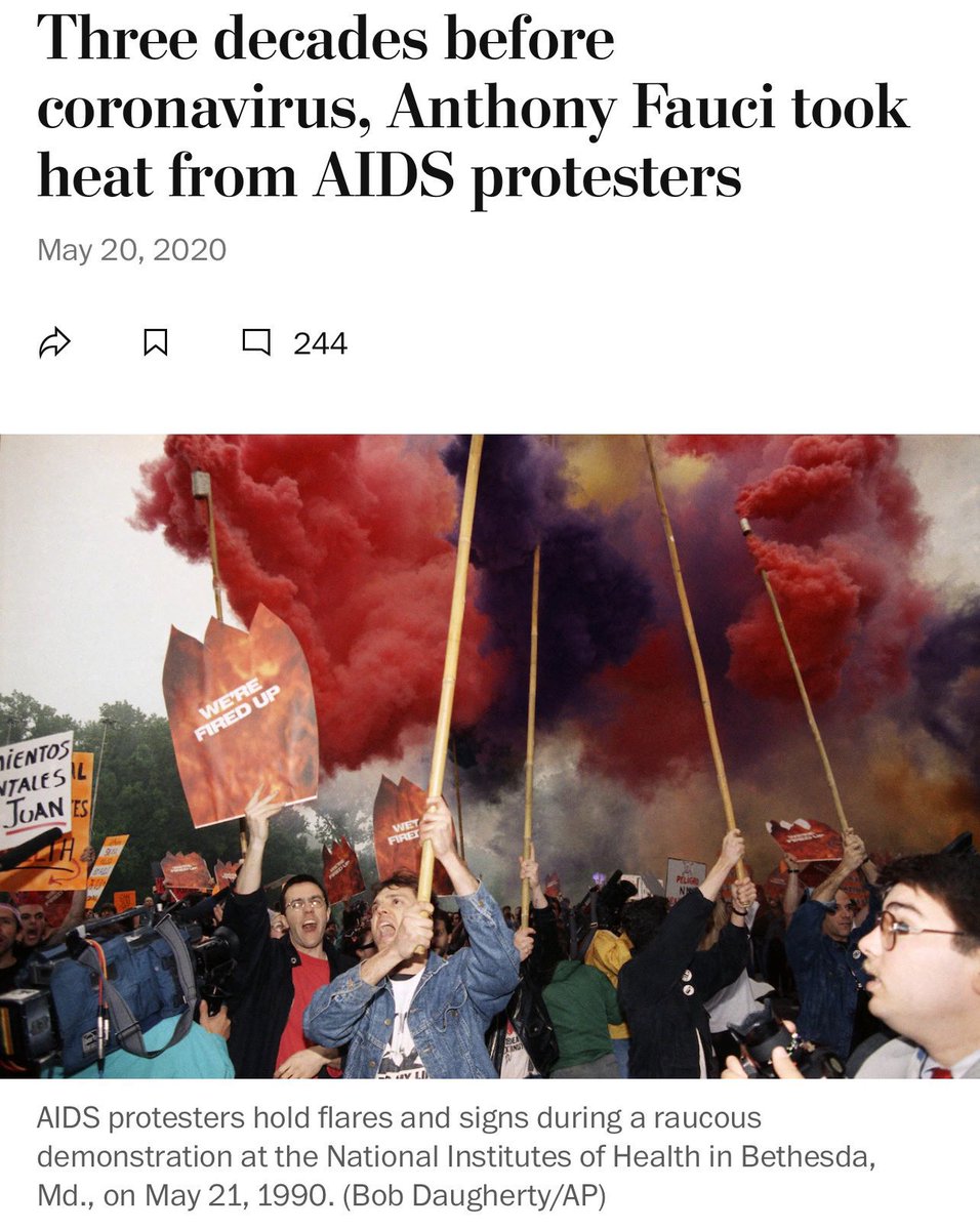 CaliMAGABarbie's tweet photo. Remember the movie “The Dallas Buyers Club” about a group of AIDS patients fighting for the right to use cheap, effective drugs against government bureaucrats in the pocket of Big Pharma? The villain was Dr. Anthony Fauci. 🎬👹

Fauci spent the 80s convincing an entire generation that shaking hands might kill them over AIDS. Then he came back decades later and did the exact same fear tour with COVID. 

Two pandemics, same script, zero social media the first time to call BS. The man really said “hold my Anthony.” 🦠😷😂
Reminder that almost 35 years ago Tony Fauci was being attacked by AIDS protesters. 📢
This heinous, lying monster should have been in prison a very, very long time ago. 🔒