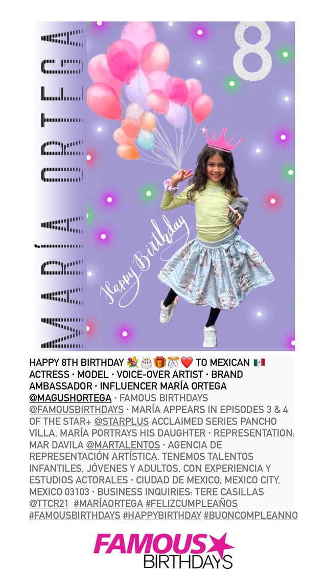 magushortega's tweet photo. Happy 8th Birthday 💐🎂🎁🎊❤️ to Mexican 🇲🇽 Actress · Model · Voice-Over Artist · Brand Ambassador · Influencer María Ortega @magushortega
IG https://t.co/L1a084UnAh
@FamousBirthdays
#maríaortega #felizcumpleaños #famousbirthdays #HappyBirthday #felizaniversário #parabéns #méxico https://t.co/ZJaUpBQJ7h