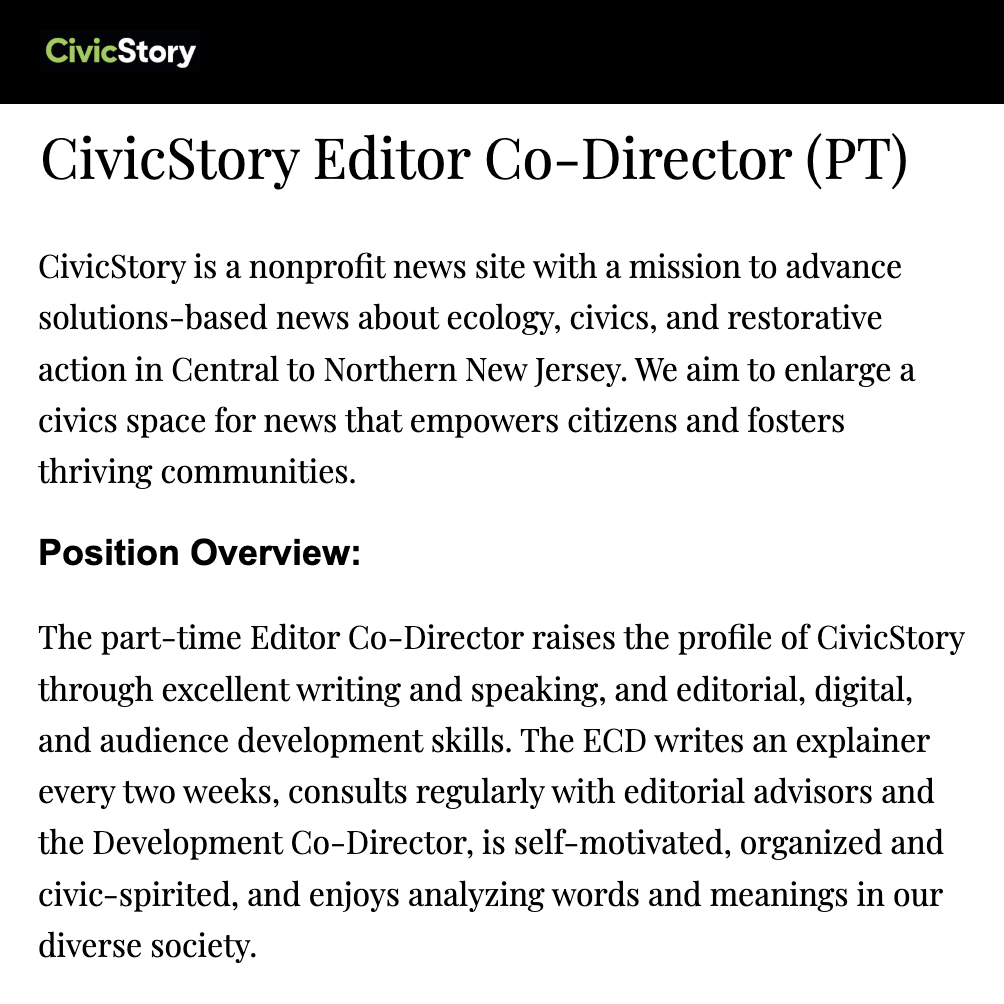 njhumanities's tweet photo. Our past grantee CivicStory is hiring an Editor Co-Director (PT) in Northeast Jersey. 

🟢 Full job description &amp; application: https://t.co/4V7wbweXYu https://t.co/Zubs5cFWwB