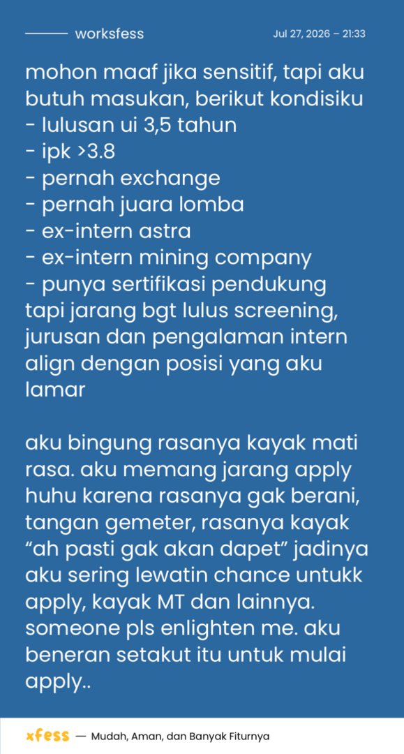 worksfess's tweet photo. work! butuh masukannya🙏🏻 karena setiap mau apply bawaannya mau nangis dan gemeter https://t.co/Pn1CAVH8ov