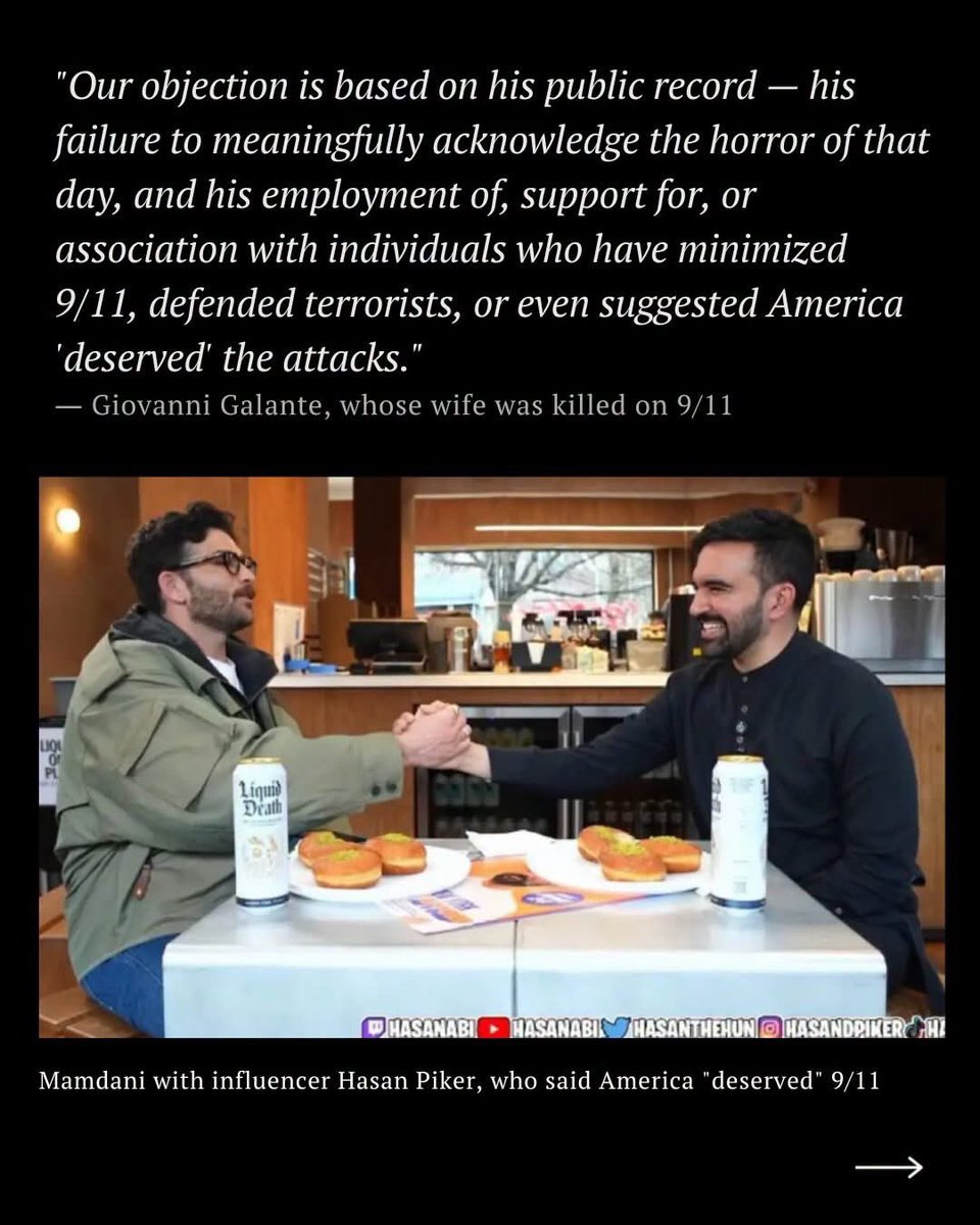 HankishTwitZone's tweet photo. Agreed! @ZohranKMamdani's presence would constitute a desecration of the 9/11 ceremony! Respect the wishes of hundreds of families who lost their loved ones on 9/11 by keeping @NYCMayor away from the 25th anniversary of 9/11 remembrance! https://t.co/RvCFJ2QzbM