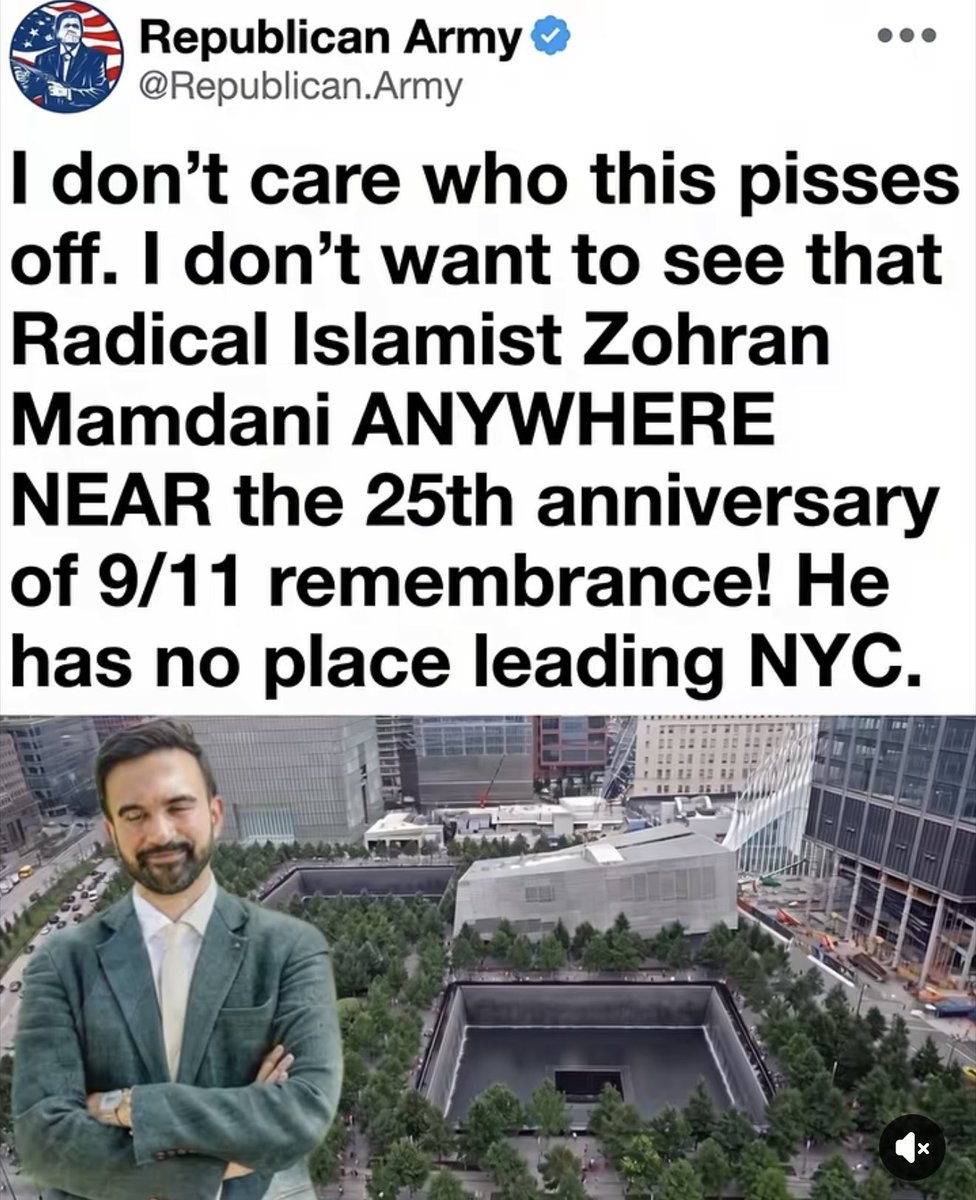 HankishTwitZone's tweet photo. Agreed! @ZohranKMamdani's presence would constitute a desecration of the 9/11 ceremony! Respect the wishes of hundreds of families who lost their loved ones on 9/11 by keeping @NYCMayor away from the 25th anniversary of 9/11 remembrance! https://t.co/RvCFJ2QzbM