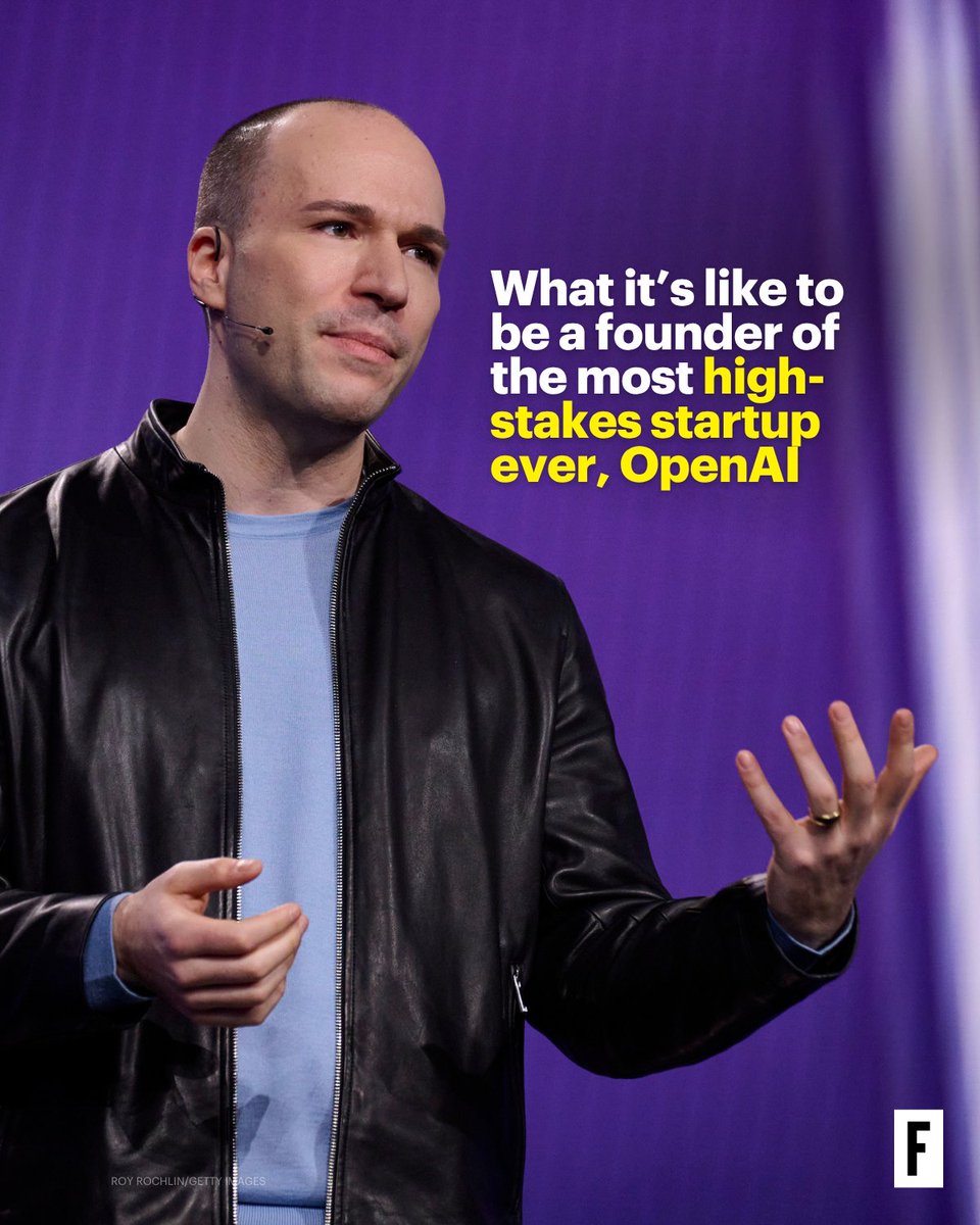 FortuneMagazine's tweet photo. "It is hard. There are days that are joyous and fun. Most days, you've just got to keep going," OpenAI cofounder Greg Brockman told Fortune Editor-in-Chief @ajs in an interview. https://t.co/fMXjqTCBE3 https://t.co/zPv9IbDP56