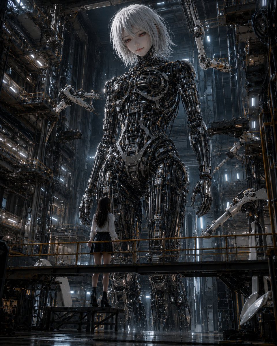 Giant Android and Pilot in Hangar