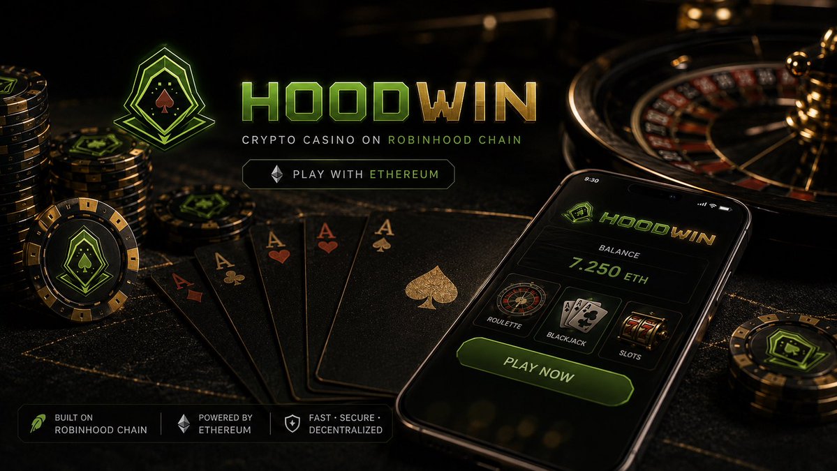 HoodWinOfficial's tweet photo. The first crypto casino token on Robinhood Chain launches tomorrow.

$HOODWIN goes live at 9 PM CEST
3 PM New York • 12 PM Los Angeles

One token. One casino. Free launch rewards and exclusive promo codes from day one.

More details coming soon. https://t.co/USnOwLpudr