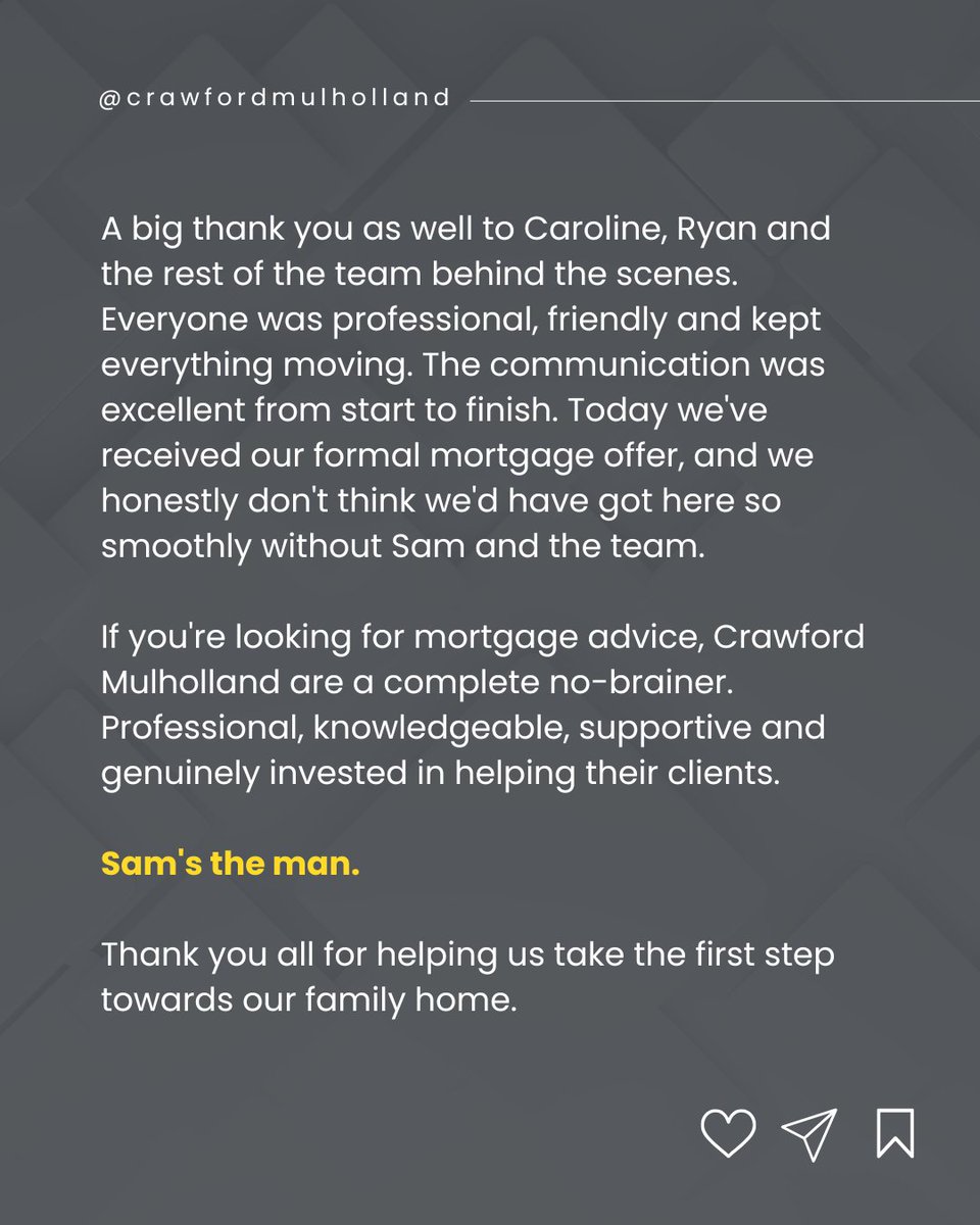 Crawf_Mulhol's tweet photo. A review so good it couldn't fit on one page... ⭐

Helping first-time buyers reach the point of receiving their mortgage offer is a great milestone!

Need mortgage advice? We’re here to keep things simple and stress-free.

Get in touch today to book in:
https://t.co/CyJTEWl5sA https://t.co/b0meCaPr84