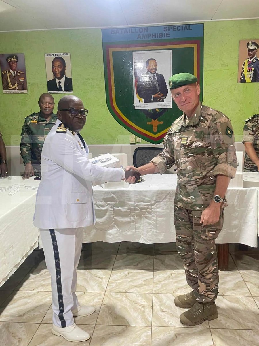 armeedeterre237's tweet photo. Le Capitaine de Vaisseau NKOTTO Petit Paul Orélien, Commandant le Secteur Militaire N°10 a présidé le vendredi 24 juillet 2026, la cérémonie de remise d’un important lot de matériel nautique et technologique au profit du Bataillon Spécial offert par la France. https://t.co/UcO1p3G6gc