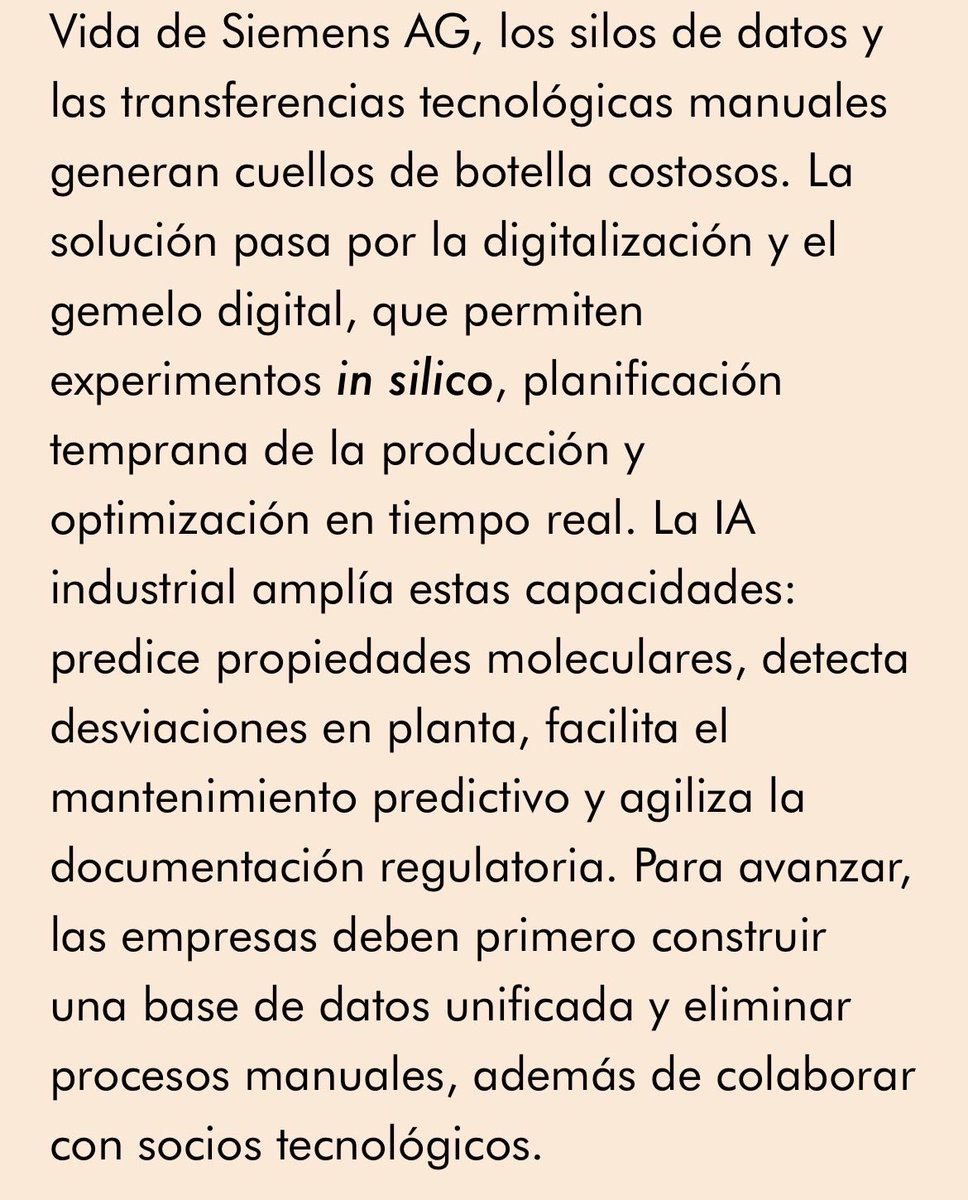 MaribelRCoronel's tweet photo. La industria farmacéutica busca acelerar la llegada de nuevos medicamentos al mercado. Para Siemens, la oportunidad está en la digitalización, los gemelos digitales y la IA industrial, que ayudan a reducir tiempos, optimizar la producción y agilizar los procesos regulatorios.

https://t.co/RZBefe4YVj