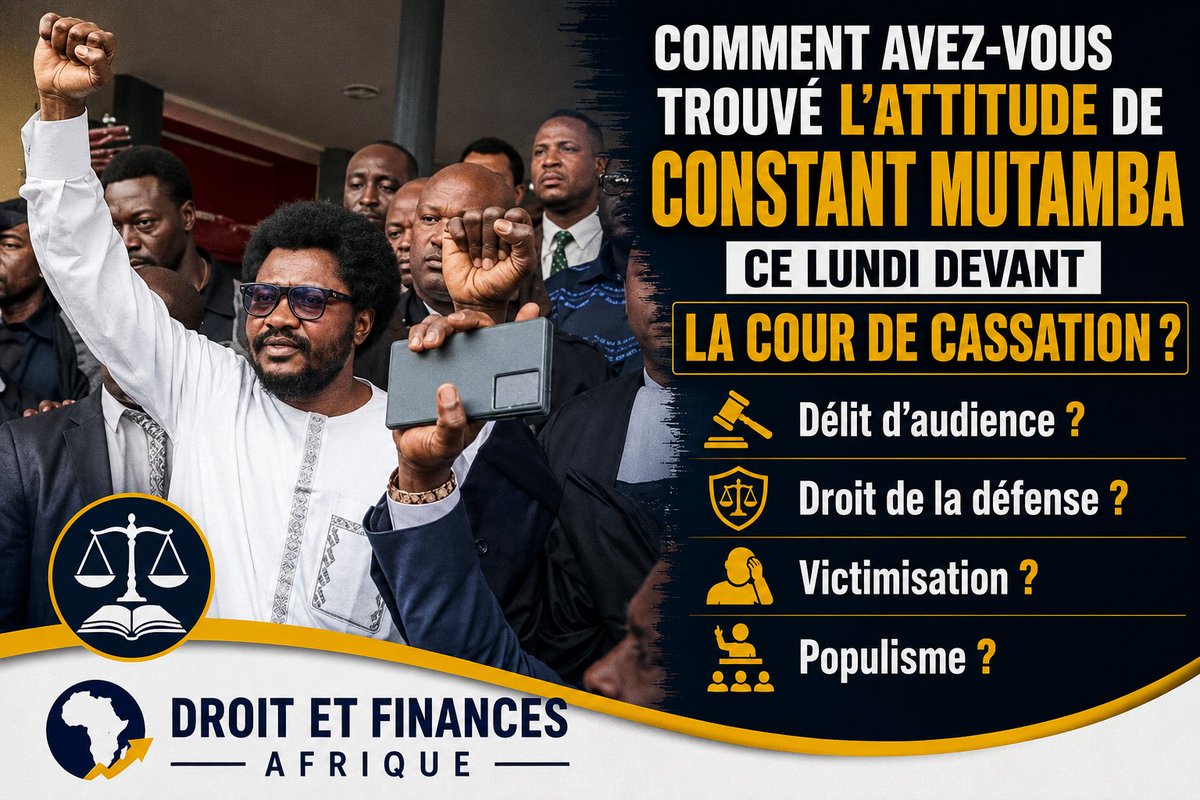 Droitetfinances's tweet photo. COMMENT AVEZ-VOUS TROUVÉ L'ATTITUDE DE CONSTANT MUTAMBA CE LUNDI DEVANT LA COUR DE CASSATION ?
🔹 Délit d'audience ?
🔹 Droit de la défense ?
🔹 Victimisation ?
🔹 Populisme ? https://t.co/0D3cAHiFEg