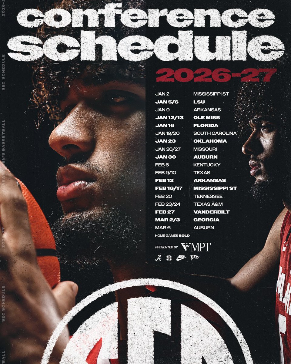 AlabamaMBB's tweet photo. SEC schedule is set 🗓️ 

Presented by Medical Properties Trust https://t.co/DXbHLFlI6E