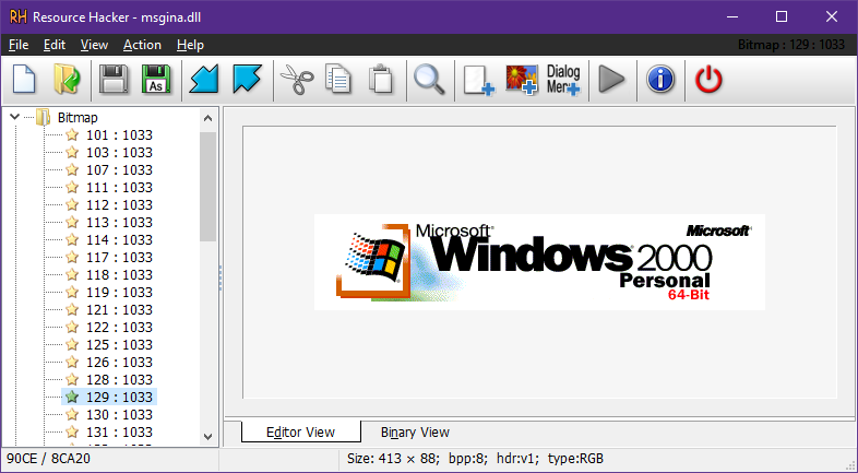 lightdevelop's tweet photo. A little fun fact: this build is notable for having a unique "Windows 2000 Personal 64-Bit" banner found in MSGINA.DLL (bitmap 125-129), which is interesting considering that the former was only intended to be released to businesses. https://t.co/Err5vciQNC