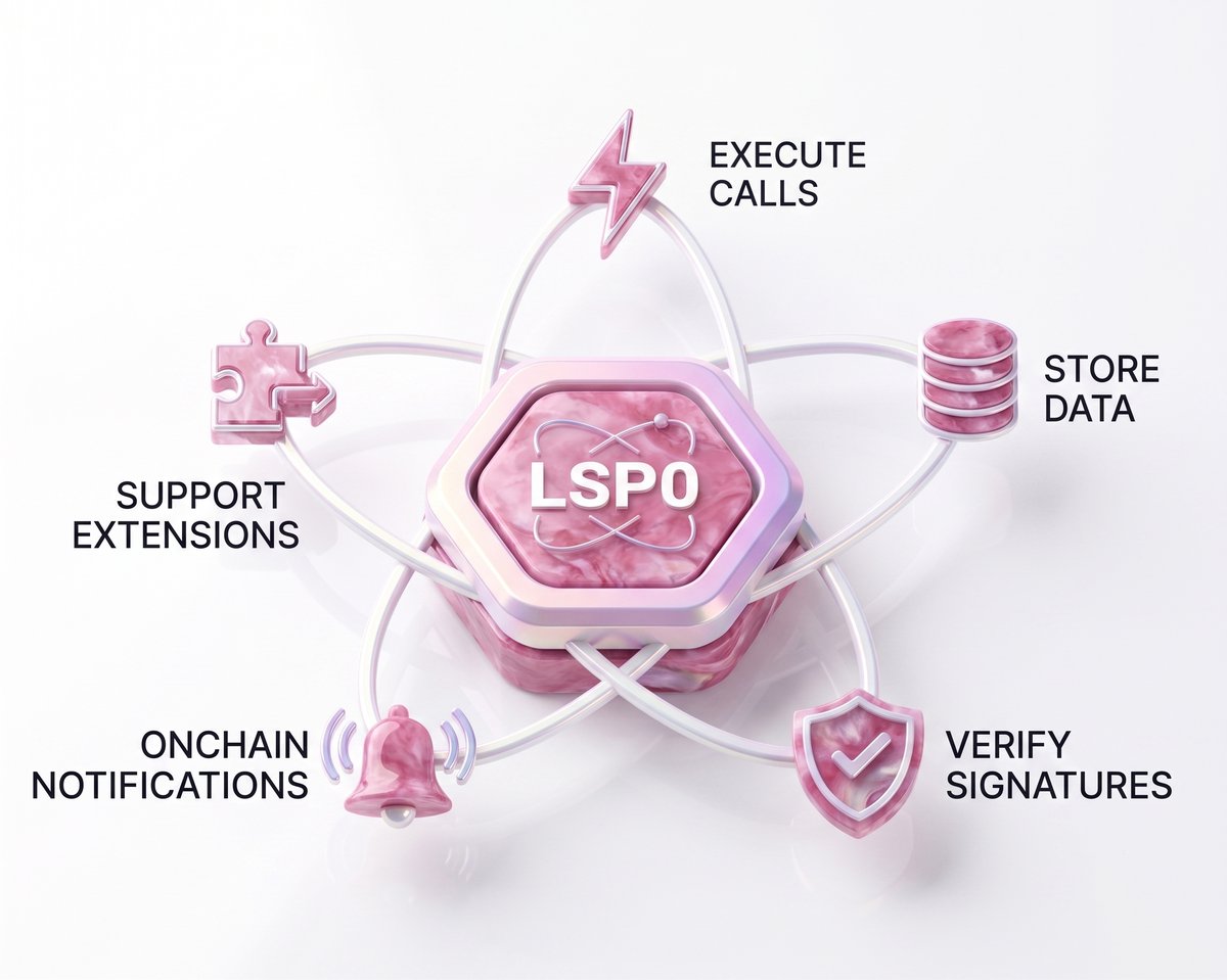 lukso_io's tweet photo. On LUKSO, LSP0 defines the smart contract account used by Universal Profiles. 🆙

It can execute calls, store and update data, validate signatures for the account, receive typed notifications from compatible contracts, and support additional functions through extensions! ✨ https://t.co/nhBONuDGmn