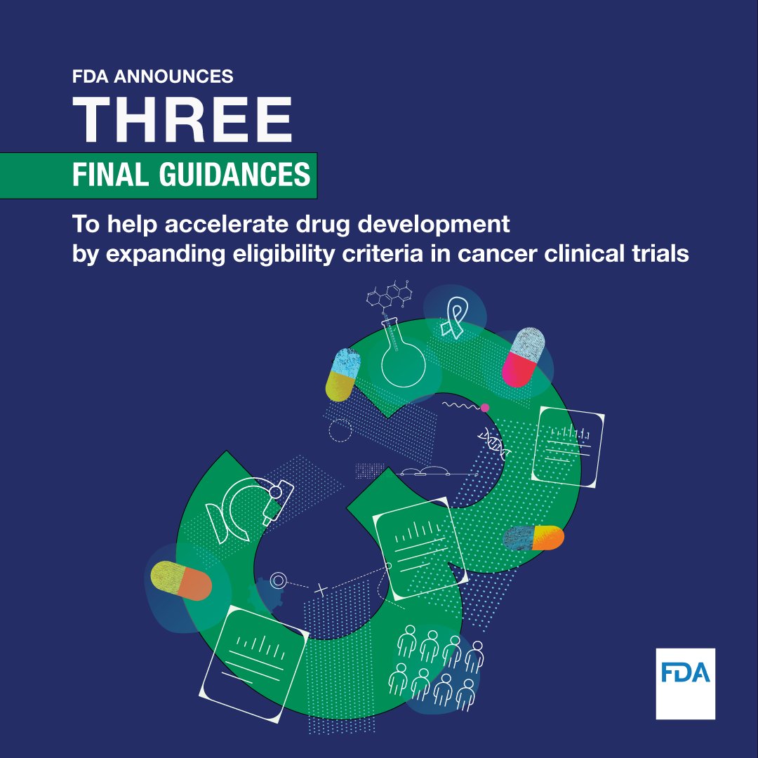 FDAOncology's tweet photo. Fewer than 5% of cancer patients receiving treatment have the opportunity to participate in a clinical trial due to restrictions on who is eligible to participate. Today FDA is issuing guidance to broaden the criteria for participation.
https://t.co/6EbZErbswT https://t.co/2jGvHZMdAP