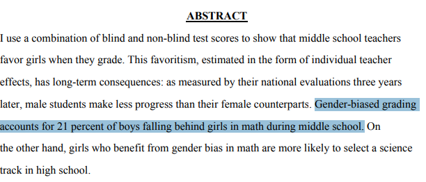 AI_EmeraldApple's tweet photo. That's because the majority of female school teachers are biased against boys.

This effect occurs in all Western countries and is used as a basis to encourage women to participate in the STEM track in high school and college. 

When the grading is done in a gender blind manner, boys generally score higher.

This distorted feedback in grading will lead to inflated confidence in subjects like math, and girls will end up in an education track that is mismatched with their cognitive capabilities. 

This bias exists even with male school teachers, since many are towing the pro-women ideological line. 

Yeah.... so this means even from grade school, boys are being disadvantaged because of the prevailing pro-gynocentric bias in society.