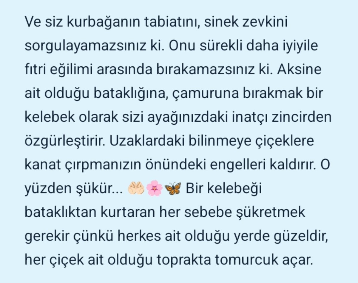 book_of_deeds's tweet photo. İhanete uğrayan kaybetmez, kaybedilir. Çünkü hep daha iyinin arkasından iş çevrilir. Bu furyaya kapılanlar sizin kalitenizi eşek gibi bilen ama dönen şamata karşısında dürtülerine söz geçiremeyen şuursuzlar. Kelebek olabilirsiniz ama kurbağanın damak zevki, sokan sivrisineklerdir https://t.co/Z4XkImWksk