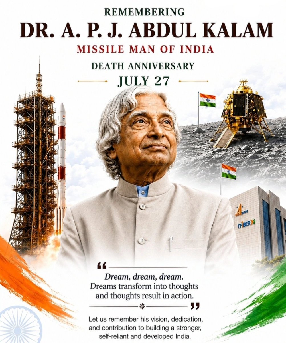 akswaghmode's tweet photo. Tributes to Dr. A.P.J. Abdul Kalam Ji on his Death Anniversary.

A true People's President whose vision, humility, and dedication continue to inspire generations of his remarkable legacy lives on forever.💐🙏
#apjabdulkalamsir https://t.co/1RFyXAIRub