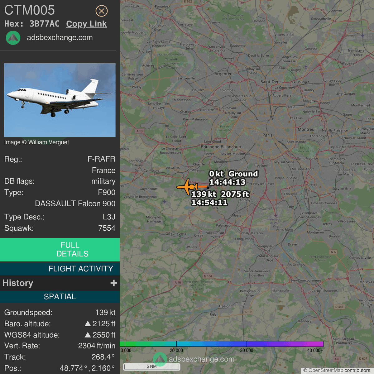 FlottePresident's tweet photo. 🛫 Un Dassault Falcon 900EX EASy 🇫🇷 République Française vient de décoller près de Villacoublay/Vélizy, France.
Vol #CTM005, immatriculation #FRAFR.
Suivre le vol : https://t.co/YO4cupvANh https://t.co/y51WxKJFqP