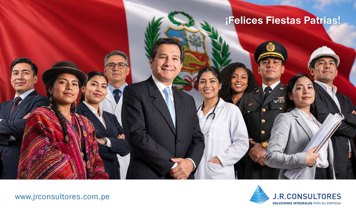 JRCONSULTORES_'s tweet photo. ¡FELICES FIESTAS PATRIAS!
Estas Fiestas Patrias son una oportunidad para reconocer el esfuerzo y el compromiso de todos los peruanos: emprendedores, familias empresarias, profesionales, empresarios y trabajadores que contribuyen al crecimiento y desarrollo de nuestro país. https://t.co/EfLXYu6GWZ