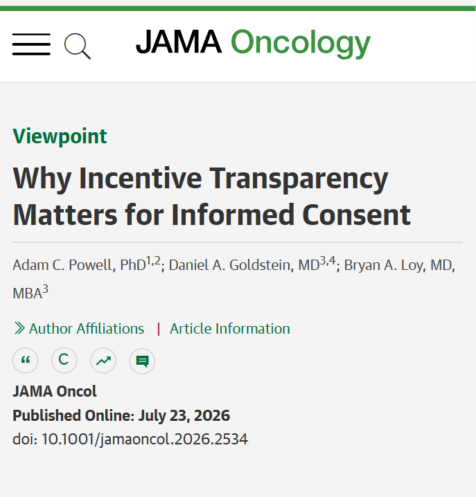 JAMAOnc's tweet photo. 💬 Viewpoint: In #Oncology, payment incentives may shape the context of care recommendations, and directional disclosure of those incentives deserves consideration as part of informed consent.

https://t.co/1xyDqCY3xO https://t.co/vXqmH3U1Wu