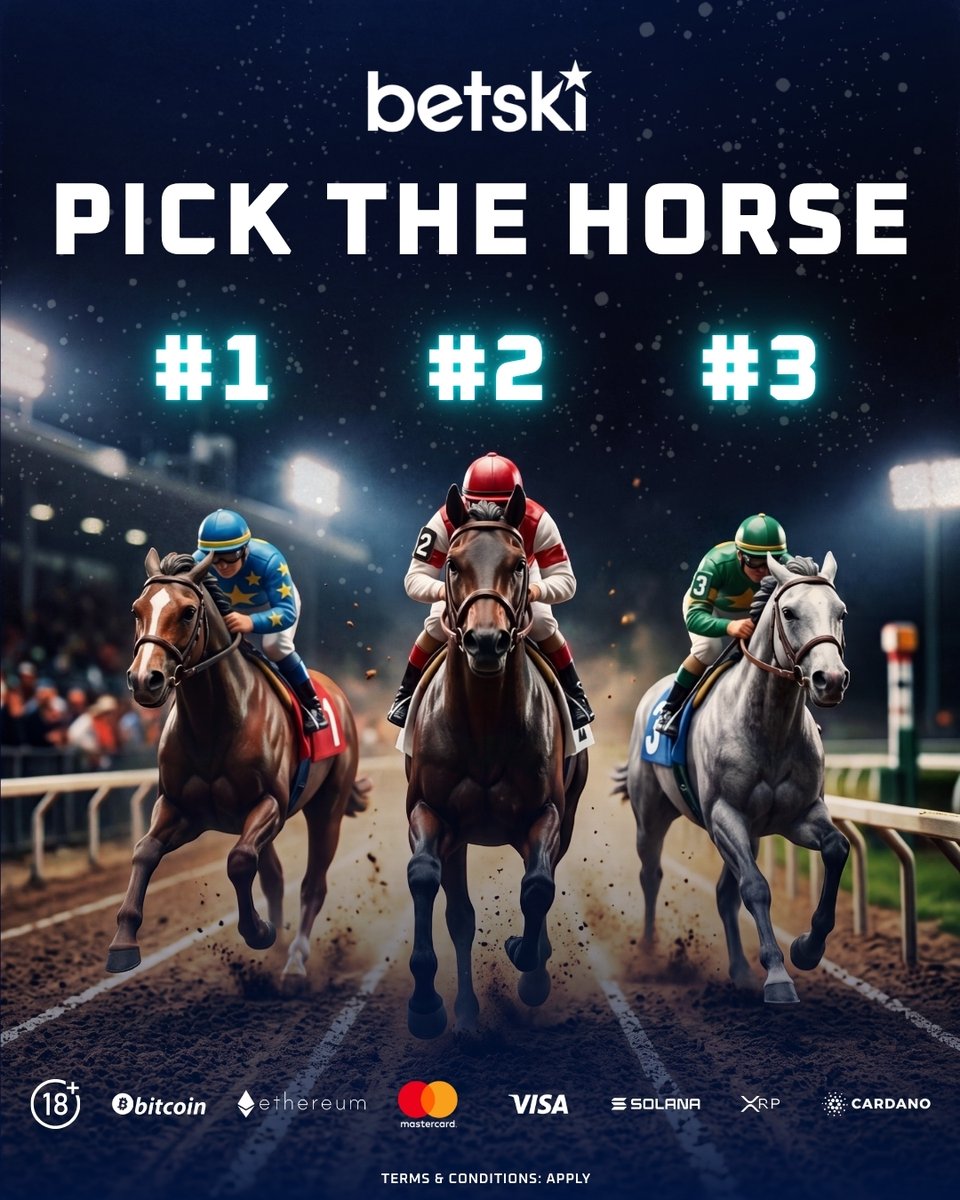 Betski's tweet photo. 🏇 Pick the horse that wins the race
🔥 Will it be #1, #2 or #3?
❤️ Follow, like and share to enter
🎁 3 winners will get a $50 Freebet
👇 Drop your pick in the comments https://t.co/J9wqj0EWmx