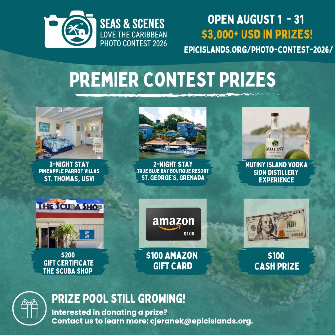 EPICislands's tweet photo. 💰 Over $3,000 USD in cash and prizes is up for grabs!

🔗 Learn more: https://t.co/O2Z4e8GSn5

Know a photographer who should enter? Tag them below! 📷👇

#SeasAndScenes2026 #LoveTheCaribbean #CaribbeanPhotography #PhotoContest #NaturePhotography #TravelPhotography https://t.co/T0As1D8ezs