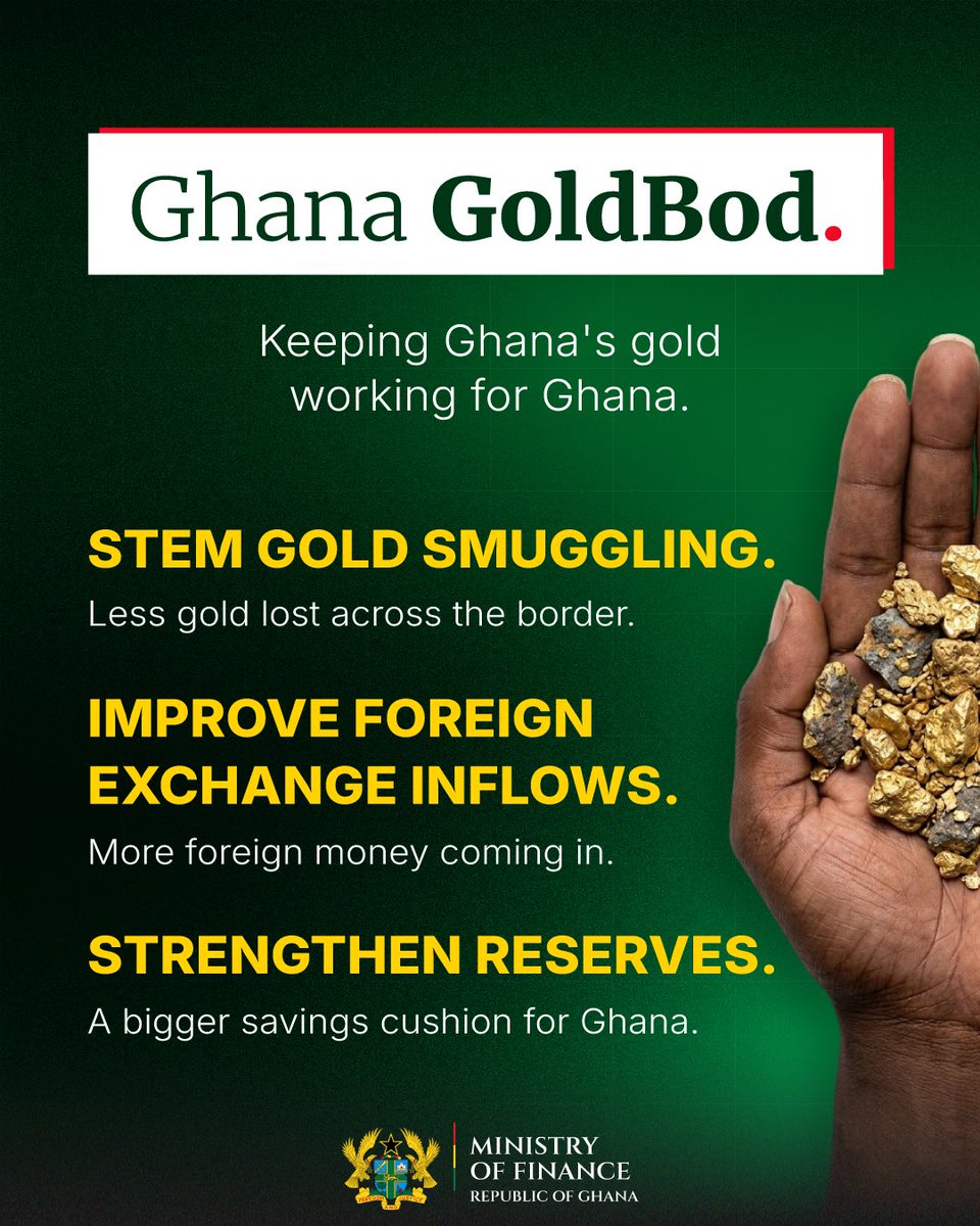 Cassielforson's tweet photo. The Ghana Gold Board is curbing smuggling and formalising the gold trade. 

More of our mineral wealth stays home and benefits the people. https://t.co/RWPVTydahy