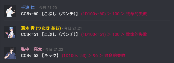 chi___trpg's tweet photo. こちらほんじつの元気な出目
3連ファンブル……

🍦幸運（遊びダイス）にガチのHO1HO3 https://t.co/vskxCpNOHT