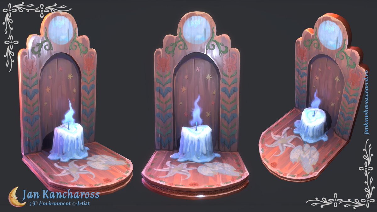 jannnmoon's tweet photo. Painted a fantasy candle shelf for fun. I'm back to my muted colour palette. More shots on the site as always https://t.co/0lE8EijUhd https://t.co/lK6vavF2fY