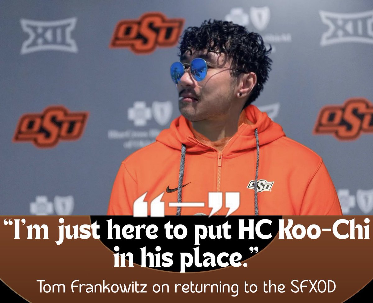 CFPMitchConnor's tweet photo. ONE OF THE COACHES OF ALL TIME 👀

Tom Frankowitz (48-75) is BACK ‼️ this time leading his alma mater the OSU Cowboys 🤠

Commissioner Russell addressed Frankowitz’s usage of a previously unavailable team 🎙️

“My guy has 2 winning seasons in 10 years. It was getting embarrassing.”
