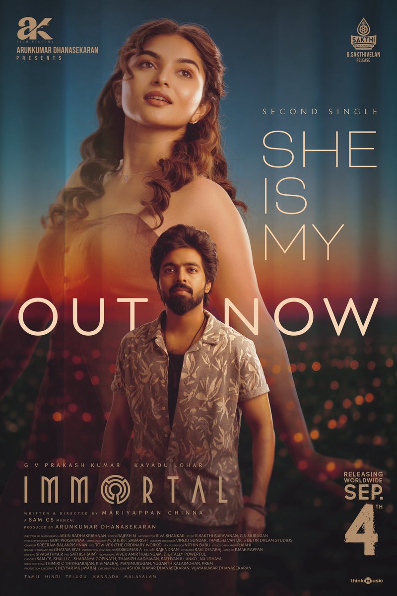 FilmyKollywud's tweet photo. Fall for the melody. Feel the romance ❤️‍🔥

#SheIsMy second single from #Immortal is out now.
▶️ https://t.co/gLgvzbp0rT

Releasing in theatres on September 4th. https://t.co/NrsiLbBoTF