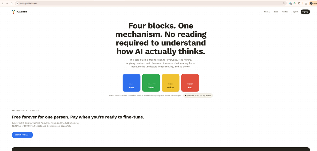 YoungsAtelier's tweet photo. Months ago, YDABlocks was just an idea: what if you could actually SEE how AI thinks instead of treating it like a black box?

This week, it got its first real paying customers.

That's the part that matters most to me — not the download count, but that real people are trusting it to teach them something most people never get to understand.

If you've been curious, now's a good time to jump in — early adopters are already building with it.