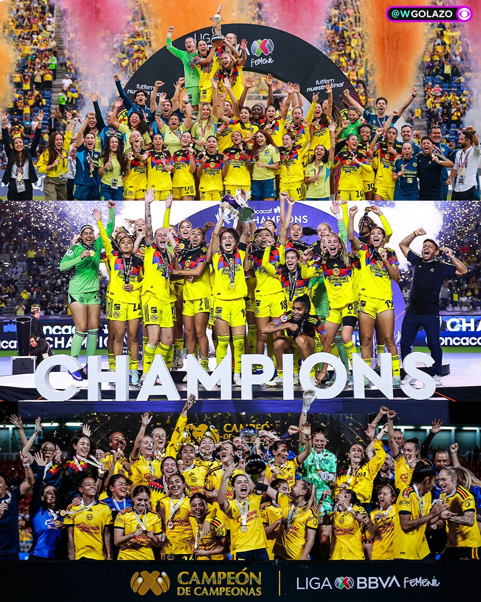 WGolazo's tweet photo. THE YEAR OF CLUB AMÉRICA 🦅🇲🇽

🏆 2025/26 Liga MX Femenil Champions
🏆 2025/26 Concacaf W Champions Cup Winners
🏆 2026 Campeón de Campeonas Winners

A season to remember for Las Águilas. https://t.co/RiA9Hg7f4w