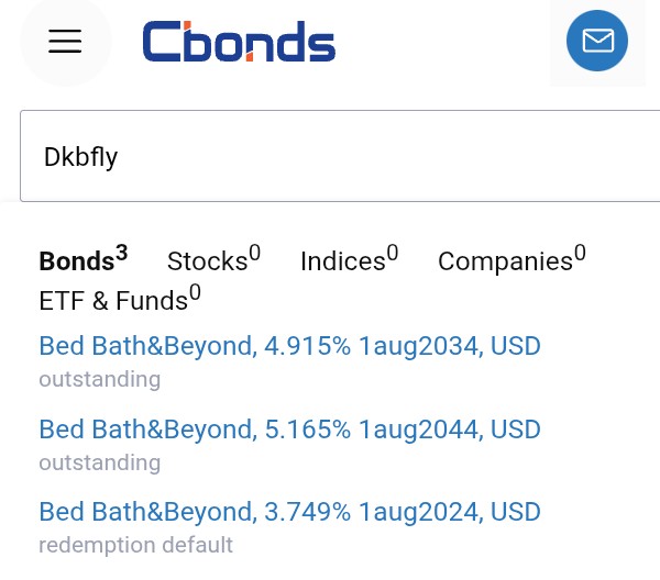 ftwbiz's tweet photo. It's official, searching $DKBFLY on cbonds populates old BBBY. https://t.co/Vvq3sVo77D