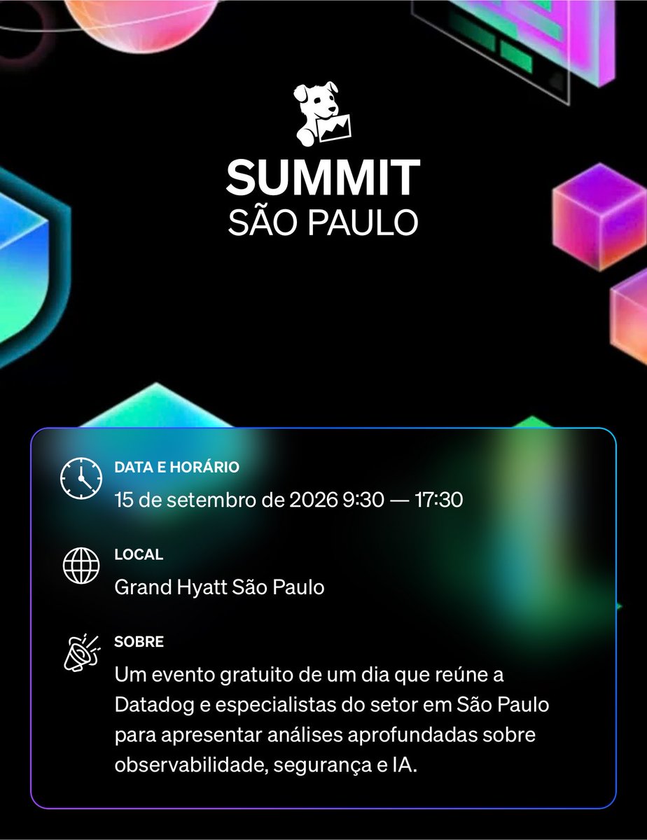 krisnarane1's tweet photo. Mais um evento imperdível para a comunidade tech!

O Datadog Summit São Paulo vai reunir especialistas para compartilhar tendências, boas práticas e cases sobre observabilidade, cloud, segurança e IA.

Bora?

🔗 https://t.co/qHjoLuioPo https://t.co/aLai6Gmp6g