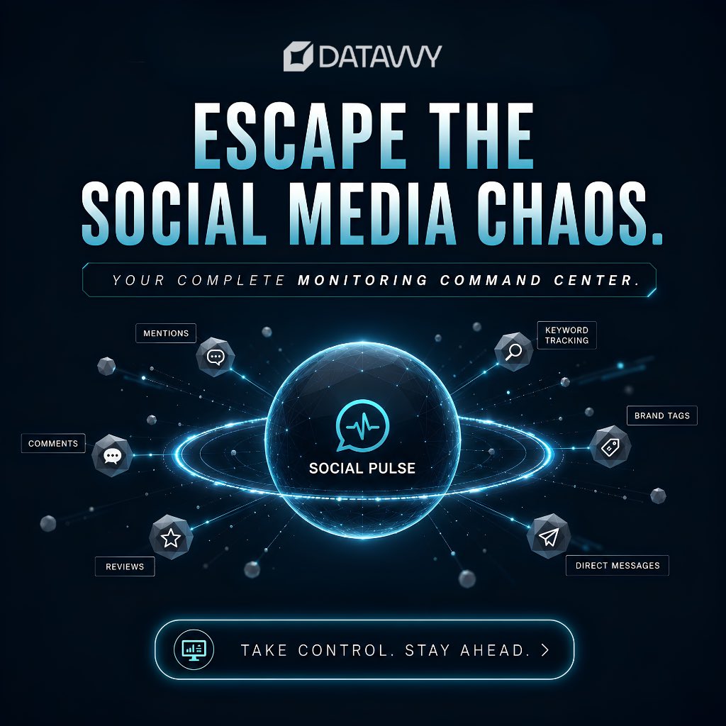 Datavvy's tweet photo. Escape the social media chaos. 📉

Datavvy unifies your DMs, comments, reviews, tags, and keywords into one central command center.

Take control. Stay ahead. Link below! 👇

#MarTech #SocialListening #DataAnalytics #Datavvy https://t.co/PvYjJufI35