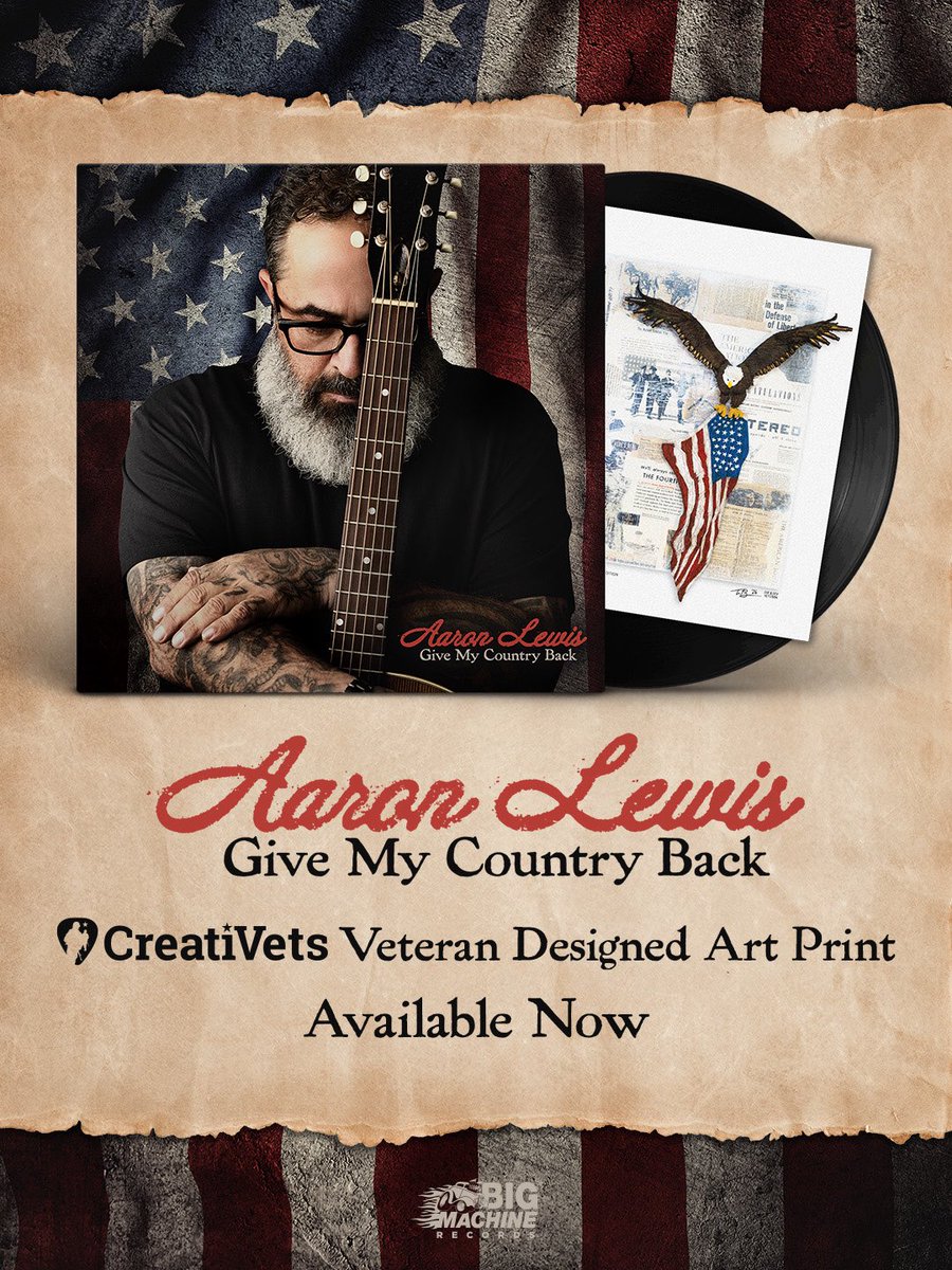 Aaronlewismusic's tweet photo. The All-American Vinyl 🇺🇸 Get your limited edition Give My Country Back vinyl with a special insert designed by veterans from CreatiVets https://t.co/LiZXZQgI8U