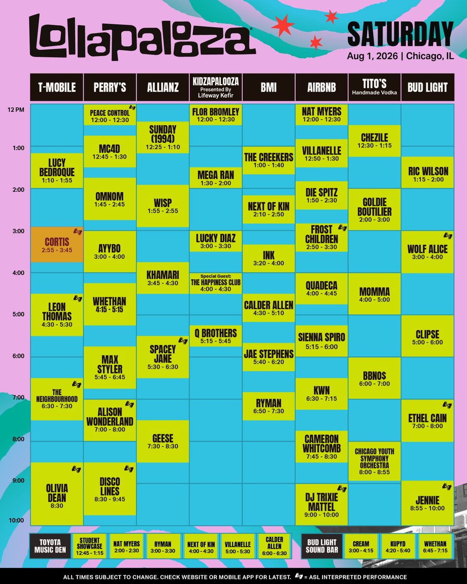zhaoyufancokr's tweet photo. CORTIS Lollapalooza AfterShows

📅 Friday, July 31 / Saturday, August 1
⏰ Doors: 10:30 AM (CDT) / 12:30 AM (KST)
⏰ Show: 11:30 AM (CDT) / 1:30 AM (KST)

CORTIS Lollapalooza 

📅 Saturday, August 1 / Sunday, August 2
⏰ 2:55 - 3:45 PM (CDT) / 4:55 - 5:45 AM (KST)

#CORTIS #코르티스