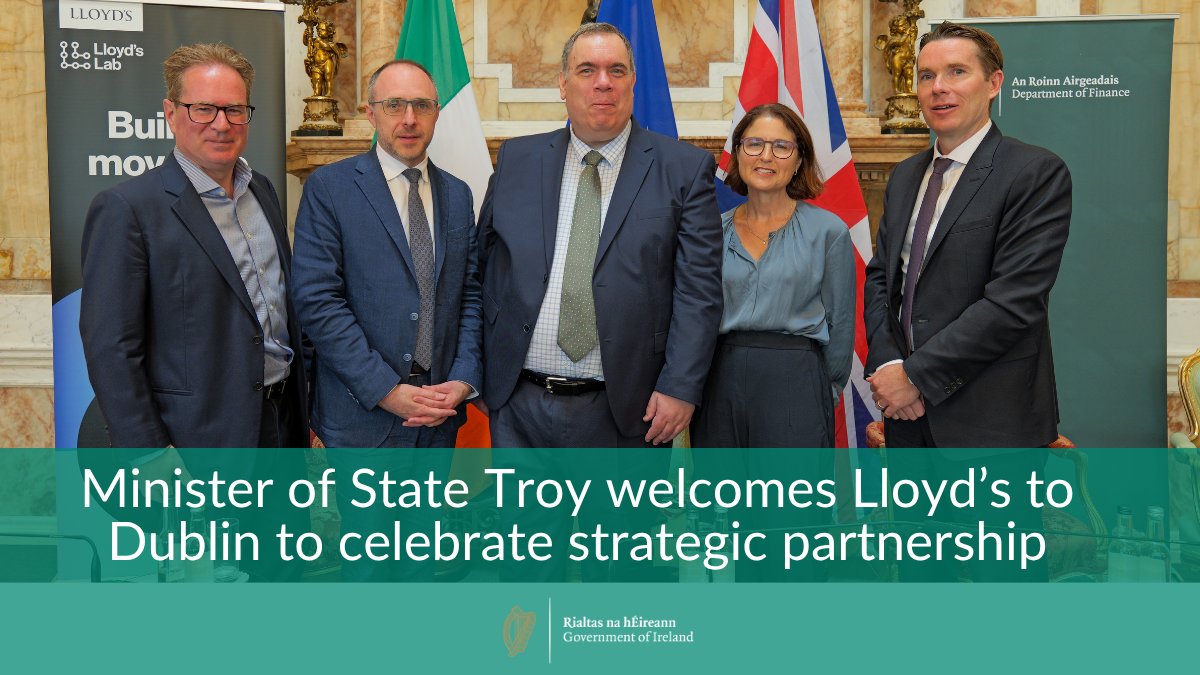 IRLDeptFinance's tweet photo. Minister of State @RobertTroyTD today attended an event in Dublin highlighting the latest achievements of Lloyd’s of London’s Lab Accelerator Programme 
11 firms recently completed the programme, designed to rapidly develop, test &amp; refine new innovations ➡️https://t.co/oqyjBfrI6t https://t.co/Q0C1eI92AQ