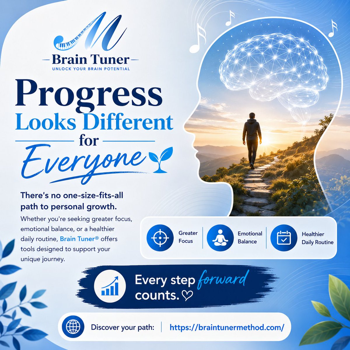 BrainTuneMethod's tweet photo. 🌱 Personal growth isn't one-size-fits-all.

Whether you're seeking better focus, emotional balance, or healthier daily habits, Brain Tuner® supports your unique wellness journey. Every step forward matters.

🌐 Discover more: https://t.co/HWr7KTc3ka

#BrainTuner #PersonalGrowth https://t.co/KW5XmwchNR