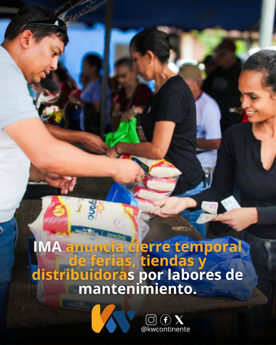 KWCONTINENTE's tweet photo. El  @IMA_Pma informó que sus ferias, tiendas y distribuidoras estarán cerradas este jueves 30 y viernes 31 de julio, por lo que no habrá venta de productos durante esos días. La medida responde a labores de limpieza, revisión y actualización del sistema. #NacionalesKW https://t.co/lRHaNSWcc6