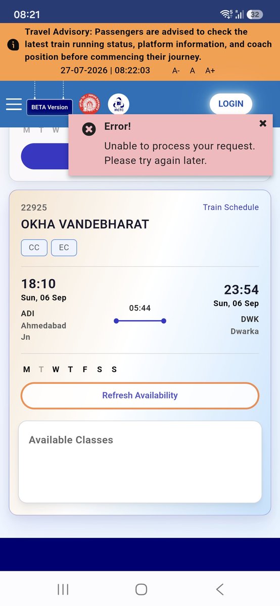 moulircm's tweet photo. @wrdrmrjt why I am not able to book by 22925 Vandhe bharath for Sep.26. What is the reason? Can you reply? https://t.co/8s8Tsmwn0N