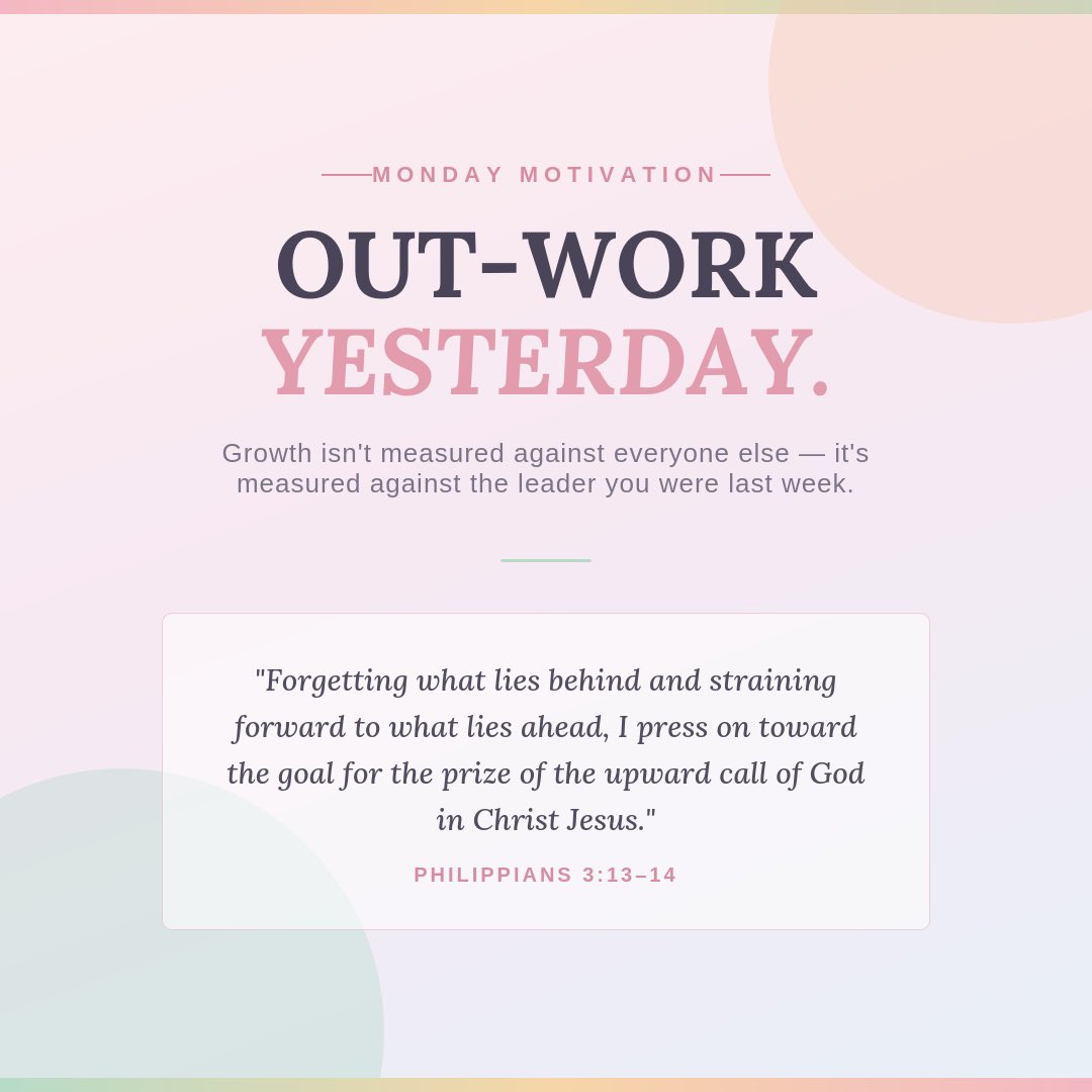 KDussette's tweet photo. Monday Motivation 🌅

You don’t have to out-work everyone else. Just out-work who you were yesterday.

“Forgetting what lies behind and straining forward to what lies ahead, I press on toward the goal…” — Philippians 3:13-14

New week. New effort. Let’s go. 💪

##FaithAndWork https://t.co/bj6I4Zf4gS