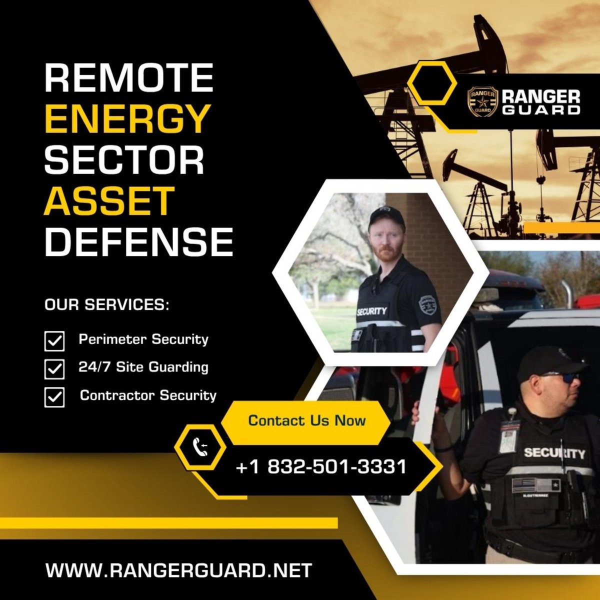 RangerGuardsTX's tweet photo. Remote locations and expansive, high-value assets make oilfields highly vulnerable to vandalism, copper theft, and sabotage. Ranger Guard delivers specialized, rugged security solutions tailored to the energy sector.

#rangerguard #security #patrol https://t.co/6cyUd4aeSp