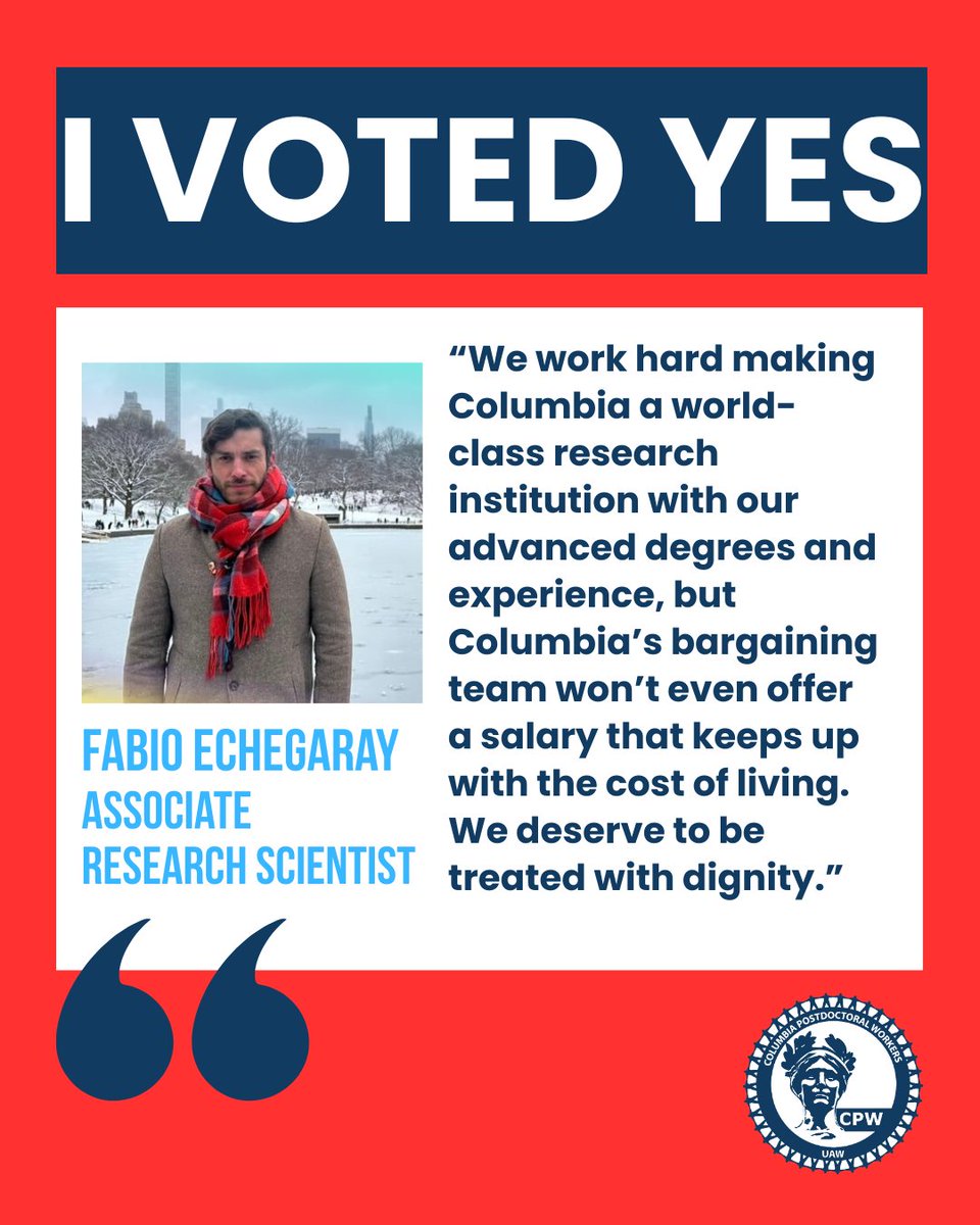 CPWUAW's tweet photo. Fabio is voting YES to authorize a strike! Join him by voting today - find your ballot in your email #FairContractNOW #unionpower https://t.co/eqOI89Ytbc
