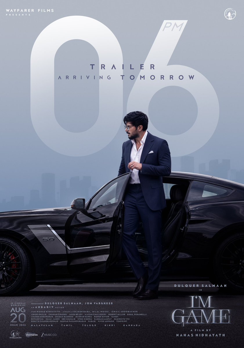 saloon_kada's tweet photo. #ImGame — TRAILER Tomorrow 6PM⭐️🔥

Stars : Dulquer Salmaan - PePe - Mysskin
Music : Jakes Bejoy (Por Thozhil)
Direction : Nahas Hidhayath (RDX)

August 20 2026 Theatrical Release!! https://t.co/VnwJV2Aqp3