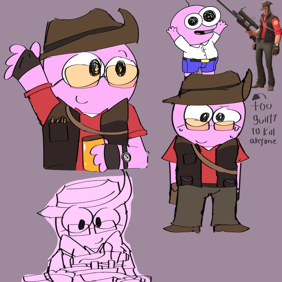 cheesebirdger's tweet photo. Since pim and sniper (technically) are both Australian i wanted to doodle some things #smilingfriends #tf2 shitty because I don’t feel good https://t.co/zC1VSmrBZo