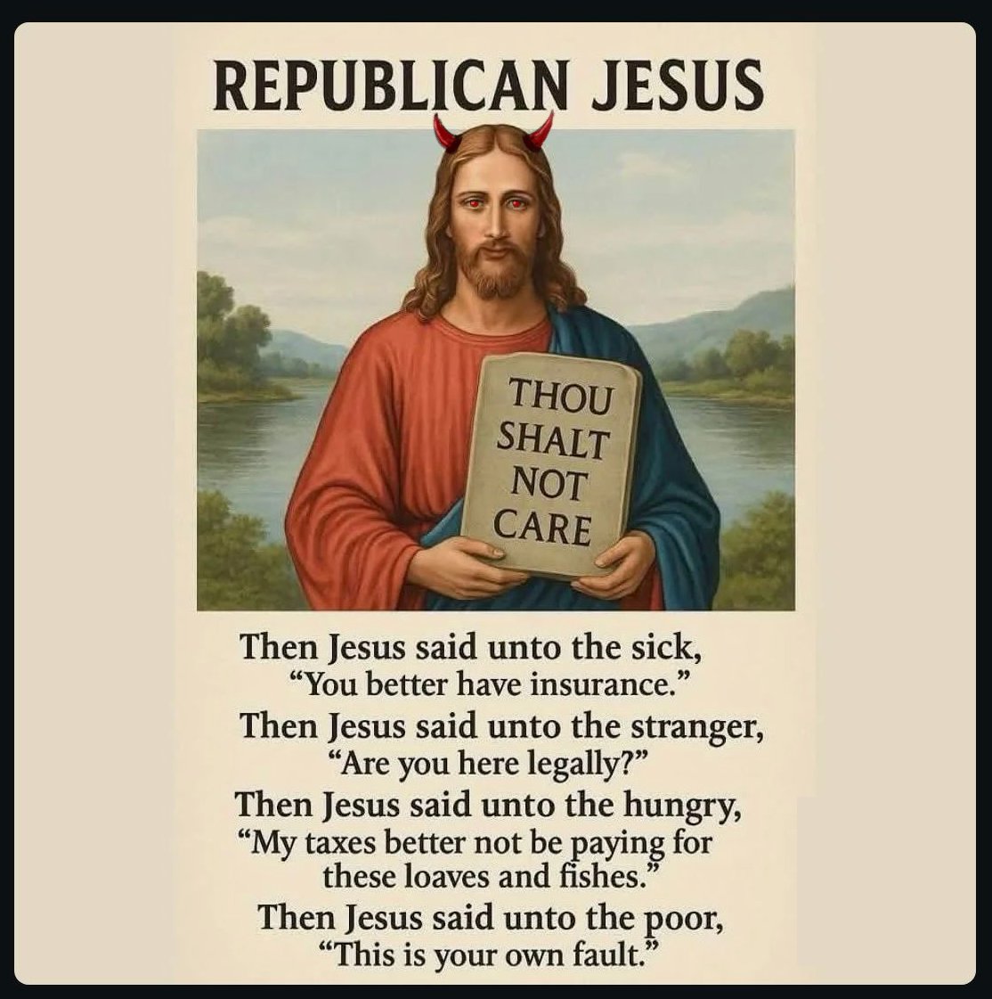 YourAnonNews's tweet photo. Beware of Republican Jesus. He'll turn you into an asshole just like Trump and the MAGA cultists. https://t.co/zUEDEFe9q1