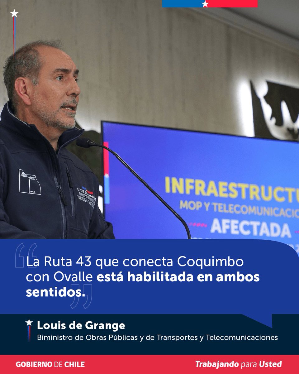 mop_chile's tweet photo. Balance preliminar de los daños por el sistema frontal.

El biministro de Grange, entregó resumen respecto a la catástrofe climática en la regiones de Coquimbo y Atacama. 

#JuntosChileSeCuida https://t.co/hCPZAmSjIM